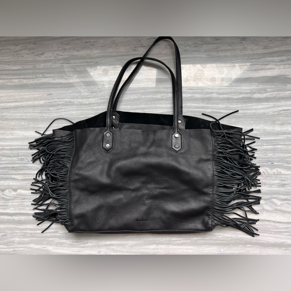 Sam Edelman Black Leather Fringe Tote
